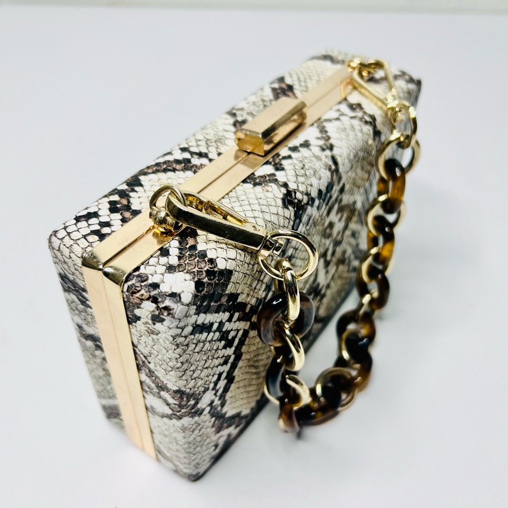 Elegant Snakeskin Clutch with Gold Accents